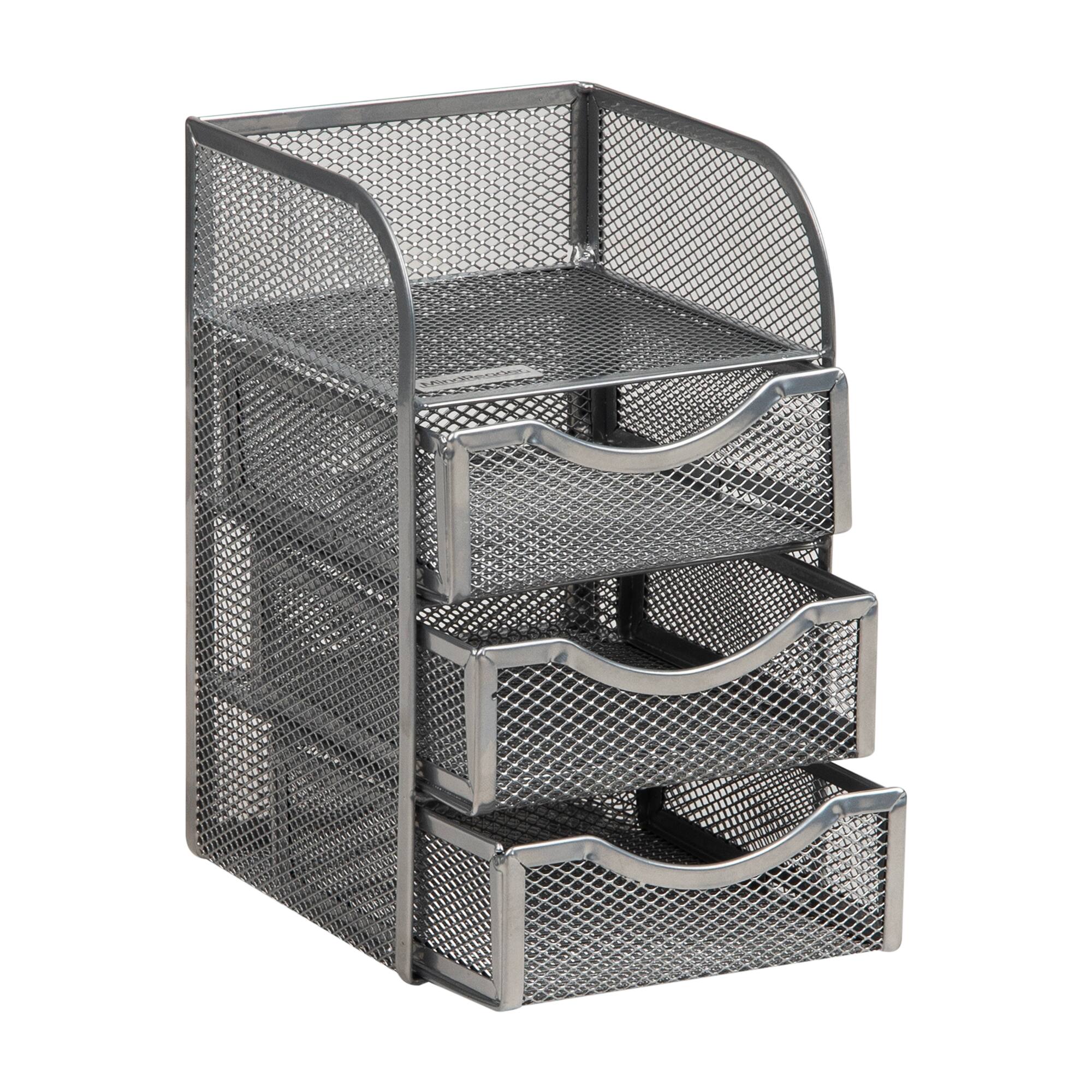 Mind Reader Desktop Accessory Storage, Paper Binder Clip Basket, Workspace, Office, Metal Mesh, 4.75"L x 5"W x 8"H, Silver